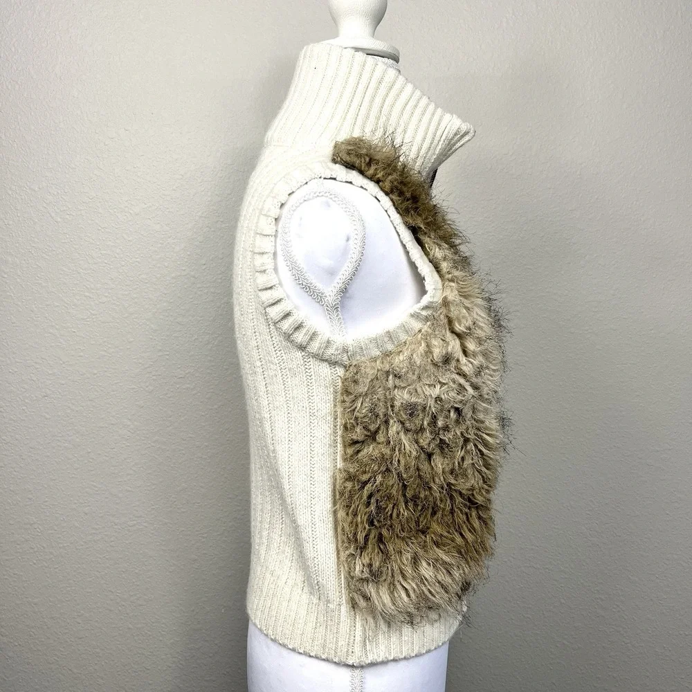 Justice Girls Faux Fur Sweater Full Zip‎ Mock Vest Size 12 Cream Y2K Boho Shaggy